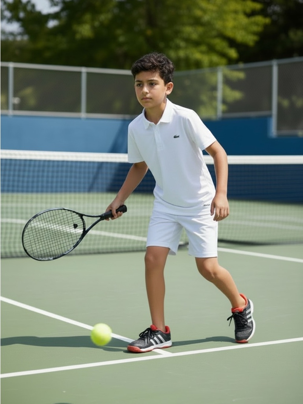 Adidas Kids Boys Tennis Shoes Size 2.5 – Black/Red – Non-Marking Court Sneakers